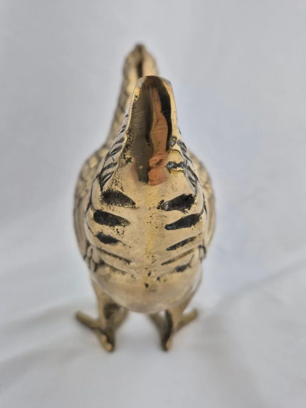 Vintage Brass Chicken Hen Figurine Large MCM Patina Farmhouse Country